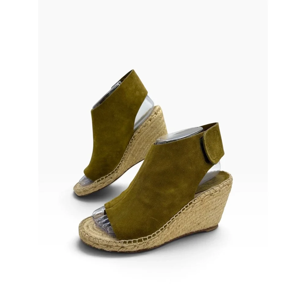 Celine Paris Olive Green Suede Espadrille Wedge Sandals Spain Size 38